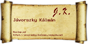 Jávorszky Kálmán névjegykártya